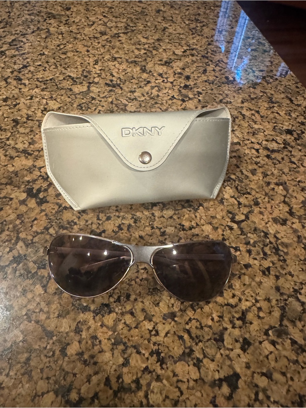 DKNY Silver Aviator Sunglasses with Silver Case
